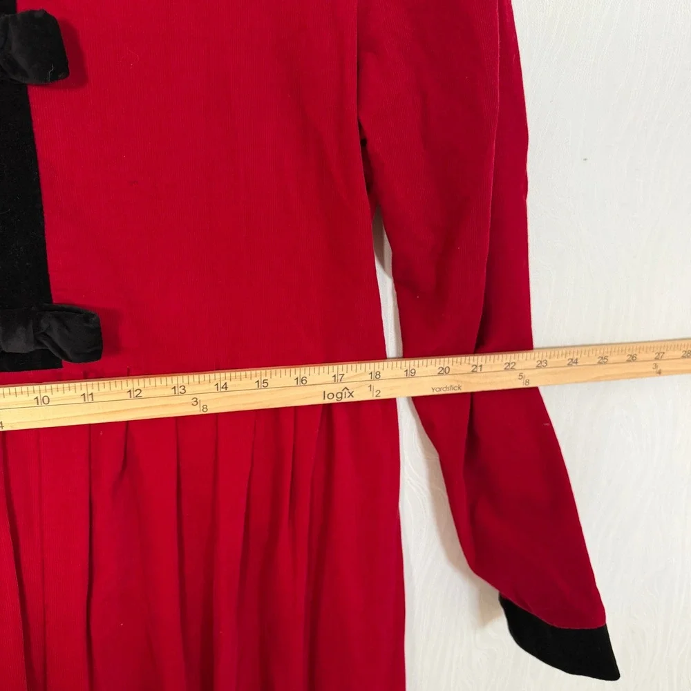 Jessica Howard Dress Womens 10 Red Excellent Corduroy Velvet Bows Holiday Midi